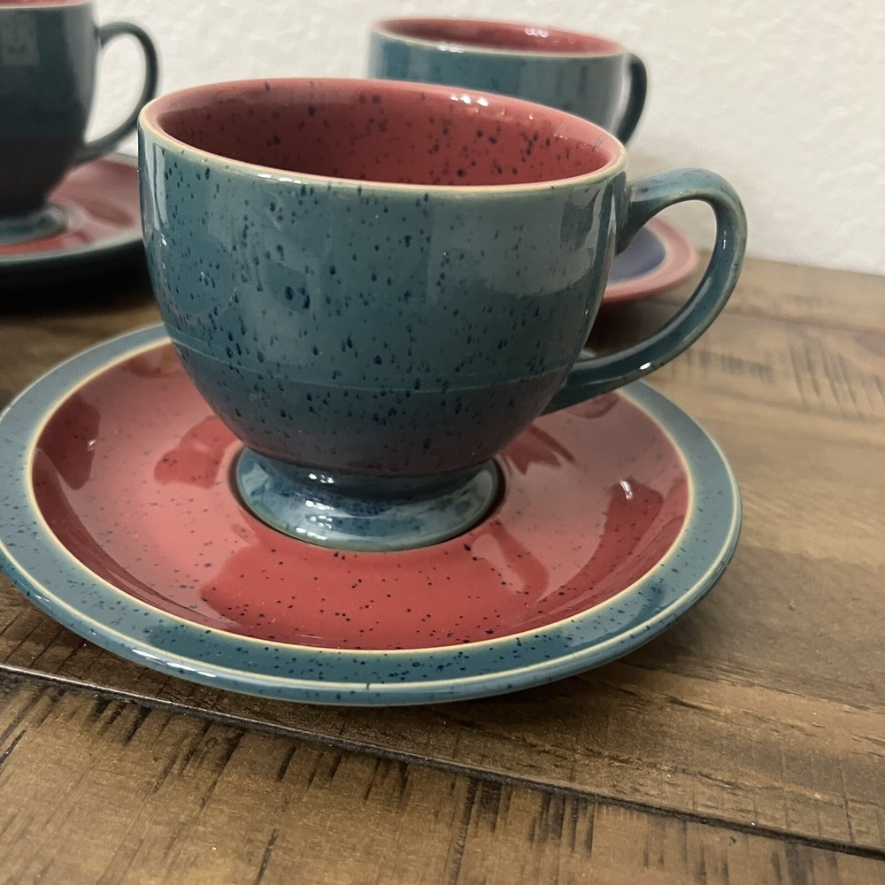 Denby Harlequin Footed Tea Cups and Saucers Pottery set‎ of 4 Made England - Picture 2 of 3